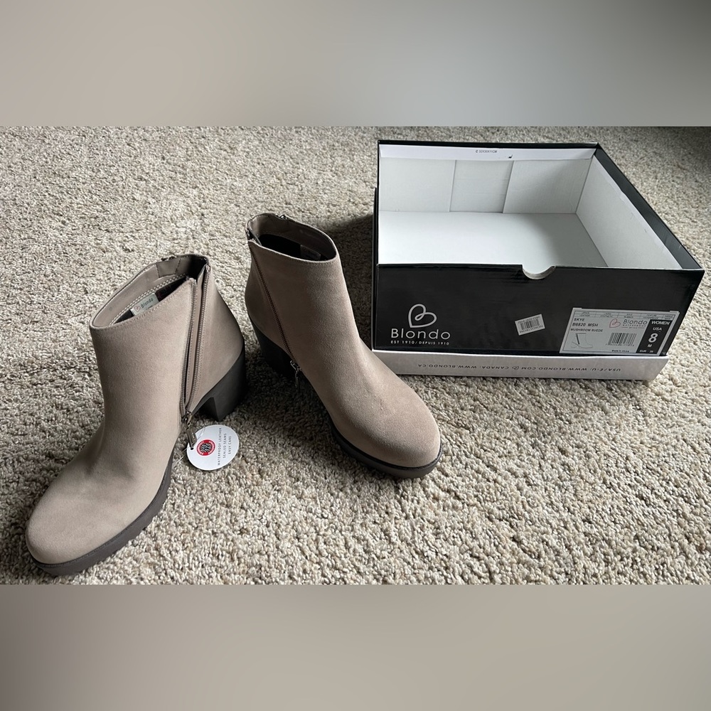 Mushroom / Grey Suede Blondo Skye Waterproof Booties - NIB